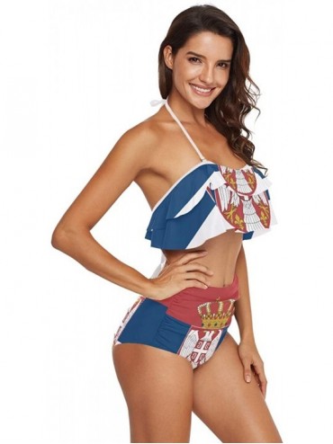 Sets Women Flounce High Waisted Bikini Set Halter Neck Two Piece Swimsuit Senegal Flag - Serbia Flag - CS18U74YADS $38.73