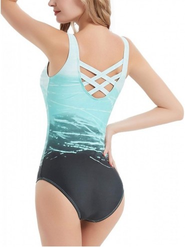 Racing Women's One Piece Athletic Training Swimsuits Swimwear Bathing Suit - Green Gradient - CA1965EA9K0 $21.95