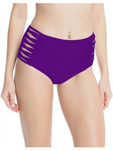 Bottoms Women's Bikini Retro High Waisted Strappy Brief Hipster Bottom Multicolor - Purple - CQ189Y9M07S $12.12