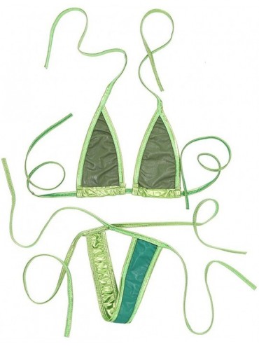 Sets Womens Sexy 2 Pcs Lingerie Halterneck Strappy Top Bra Micro Tiny G-String Bikini Swimsuit - Fluorescent Green - CS18ED6C...