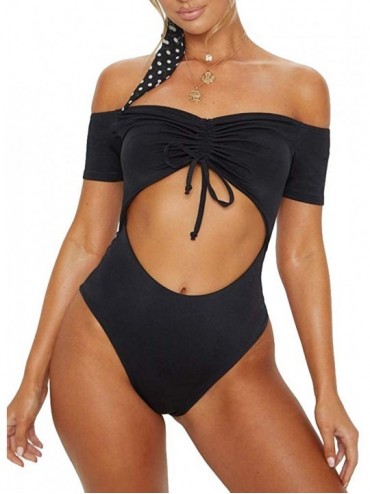 Sets Womens 2 Piece Bikini Swimsuit Wrap Lace Up Cutout Solid Color High Waisted V-Neck Swimsuit - Za-black - C318RYWSD4Q $20.13