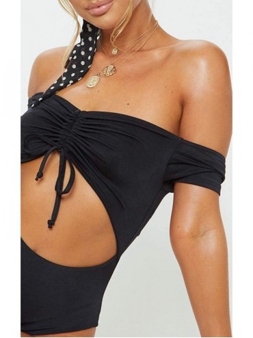 Sets Womens 2 Piece Bikini Swimsuit Wrap Lace Up Cutout Solid Color High Waisted V-Neck Swimsuit - Za-black - C318RYWSD4Q $20.13