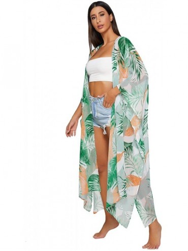 Cover-Ups Women's Flowy Kimono Cardigan Open Front Maxi Dress - Beige - C818A8ZKH54 $22.70