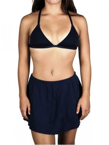 Racing Women's Basic Solid Elastic Waist Swim Skirt Bikini Bottom Swimsuit with Panty - Navy - CQ12CI6MI4B $39.82