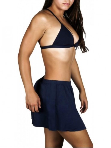 Racing Women's Basic Solid Elastic Waist Swim Skirt Bikini Bottom Swimsuit with Panty - Navy - CQ12CI6MI4B $19.11