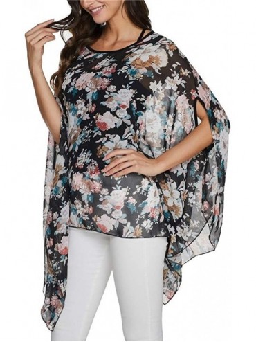 Cover-Ups Batwing Tops for Women Summer Bohemian Chiffon Blouse Floral Loose Shirt Beach Tunic Tops - 02-062 - C0192R7EGZ2 $1...