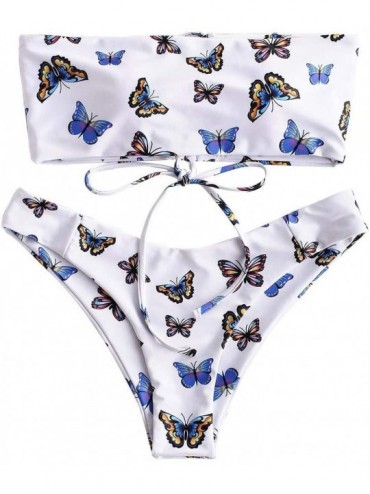 Sets Womens Bikini Swimsuits- Sexy Women Bikini Set Butterfly Print Padded Swimwear Bathing Swimsuit Beachwear - White - CW19...