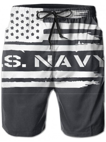 Board Shorts American Flag US Navy USA Military Men's Swim Trunks Bathing Suit 3D Print Quick Dry Beach Shorts - White - CH19...
