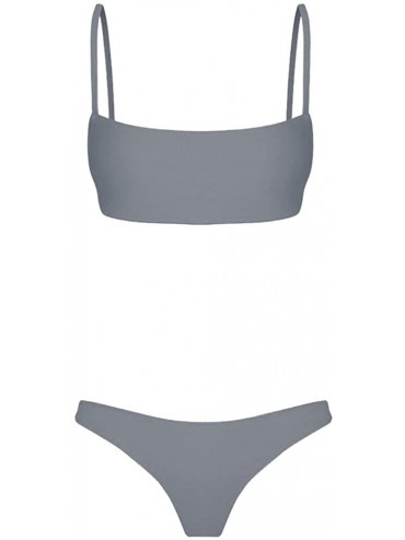 Sets Ladies Bandeau Bandage Bikini Set Push-Up Brazilian Swimwear Beachwear Swimsuit Tank Thongs 2 Piece 2019 - Gray - C318OT...