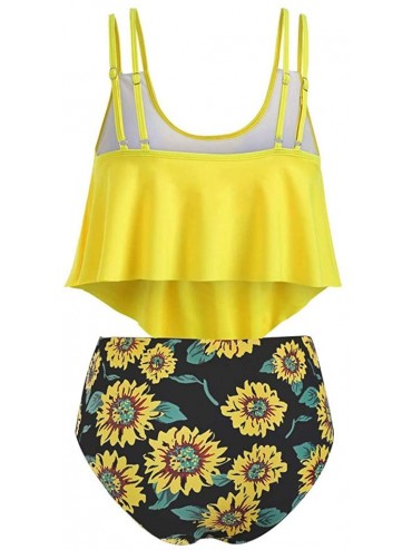 Sets Women's Plus Size Ruffled high Waist Sunflower Print Bikini Swimsuit Women Two Pieces Bathing Top Ruffled with Yellow - ...