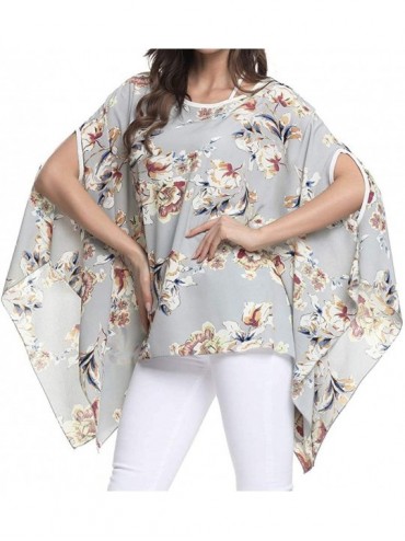 Cover-Ups Women's Floral Printed Chiffon Caftan Poncho Tunic Top - A-10007 - CP18SH6R40C $10.90