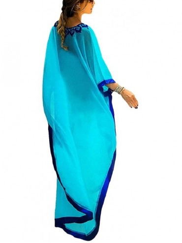 Cover-Ups Women Chiffon Plus Size Bathing Suit Cover Up Beach Long Caftan Dress - A-blue - C118XADKUT0 $52.88