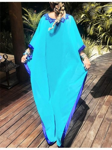 Cover-Ups Women Chiffon Plus Size Bathing Suit Cover Up Beach Long Caftan Dress - A-blue - C118XADKUT0 $26.79