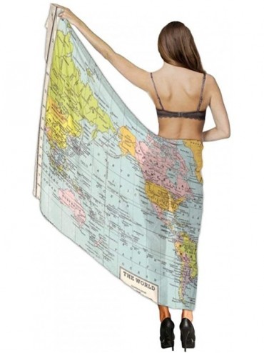 Cover-Ups Women Chiffon Scarf Summer Beach Wrap Skirt Swimwear Bikini Cover-up - Vintage World Map - C0190HI6TSW $23.24