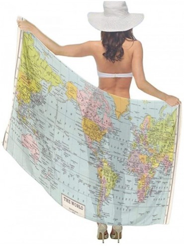 Cover-Ups Women Chiffon Scarf Summer Beach Wrap Skirt Swimwear Bikini Cover-up - Vintage World Map - C0190HI6TSW $23.24