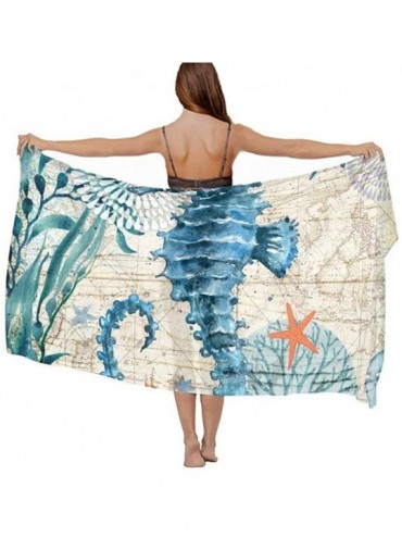 Cover-Ups Women Chiffon Scarf Summer Beach Wrap Skirt Swimwear Bikini Cover-up - Old Ocean Sea Horse - C7190HITO0D $51.83
