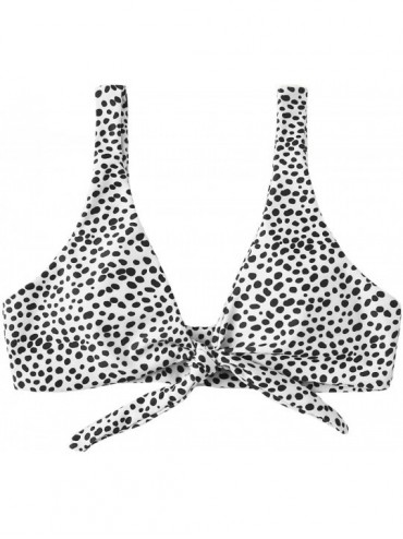 Tops Women's Dalmatian Print Knot Front Sleeveless Bikini Top - Black and White - CU1905NZNSX $24.42