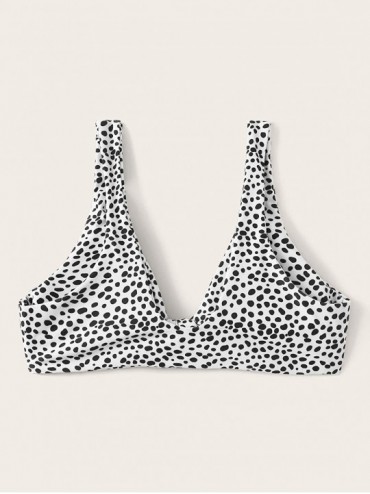Tops Women's Dalmatian Print Knot Front Sleeveless Bikini Top - Black and White - CU1905NZNSX $15.18