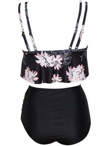 Sets Women's Swimsuits High Waisted Bikini Swimsuit Two Pieces Bathing Suits - Black/Flower - C018T3I00WZ $25.47