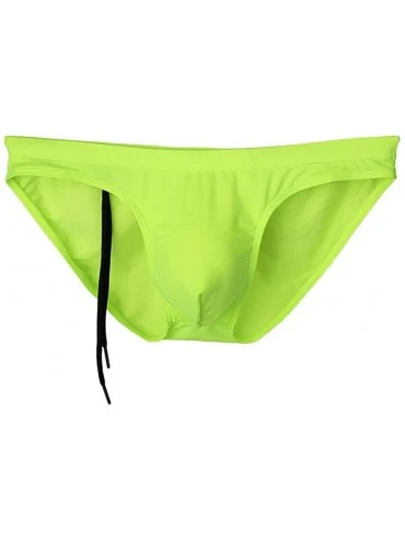 Briefs Men's Nylon Solid Pouch Bikini Swimsuits with Adjustable Drawstrig - Fluorescent Green - C718M7ZNNN8 $27.17