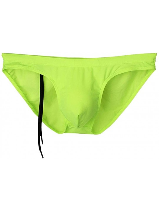 Briefs Men's Nylon Solid Pouch Bikini Swimsuits with Adjustable Drawstrig - Fluorescent Green - C718M7ZNNN8 $14.47