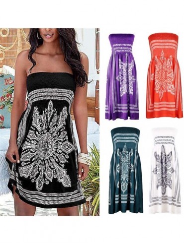 Cover-Ups Women Sexy Casual Printed Mini Dress Strapless Tops Beach Cover Up - Green - CG199U7EMAL $22.88