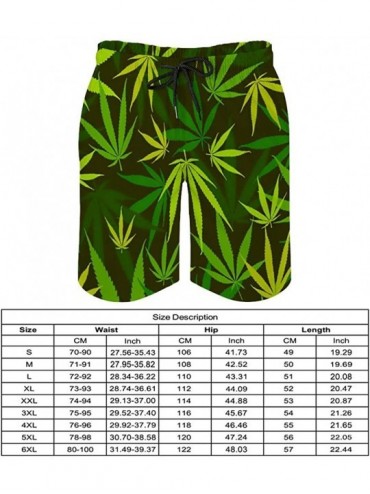 Board Shorts Marijuana Weed Leaf Green and Yellow Swim Trunks Men's Quick Dry Bathing Suit Lining Swimsuit for Beach - CU19D6...