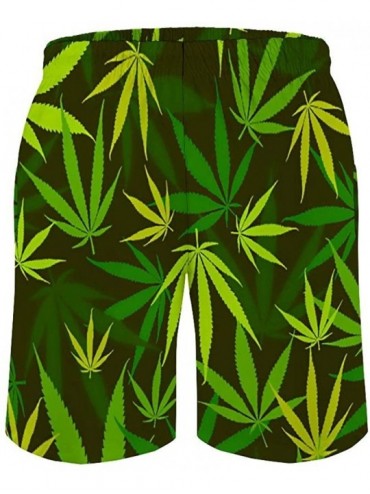 Board Shorts Marijuana Weed Leaf Green and Yellow Swim Trunks Men's Quick Dry Bathing Suit Lining Swimsuit for Beach - CU19D6...