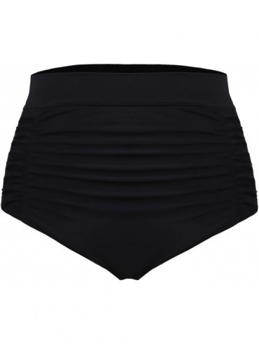 Bottoms Women Plus Size Retro High Waisted Bikini Bottom Ruched Swim Short Tankinis - Black - C718E48WGZD $43.61