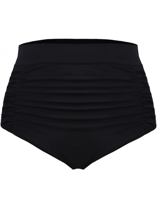 Bottoms Women Plus Size Retro High Waisted Bikini Bottom Ruched Swim Short Tankinis - Black - C718E48WGZD $29.07