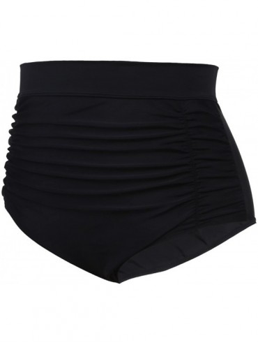 Bottoms Women Plus Size Retro High Waisted Bikini Bottom Ruched Swim Short Tankinis - Black - C718E48WGZD $29.07