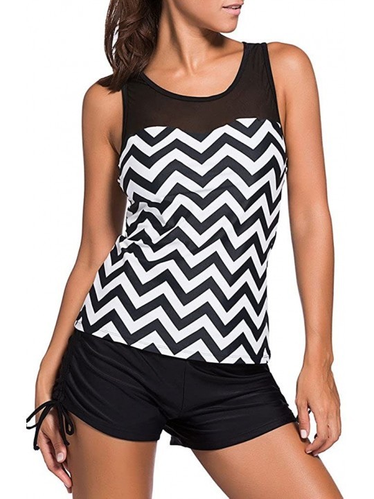 Tankinis Swimsuits for Women Two Pieces Tankini Swimsuits - Black White Zigzag Print - CQ12NS3IJZ6 $57.58