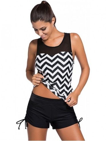 Tankinis Swimsuits for Women Two Pieces Tankini Swimsuits - Black White Zigzag Print - CQ12NS3IJZ6 $57.58