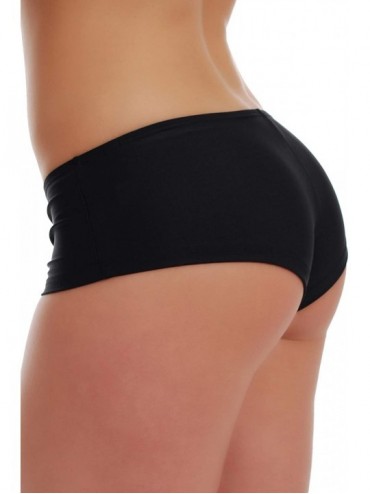 Bottoms Women's Bikini Bottom Low Boyshorts - Made in EU Lady Swimwear 105 - Black - CJ1950TU96G $33.26