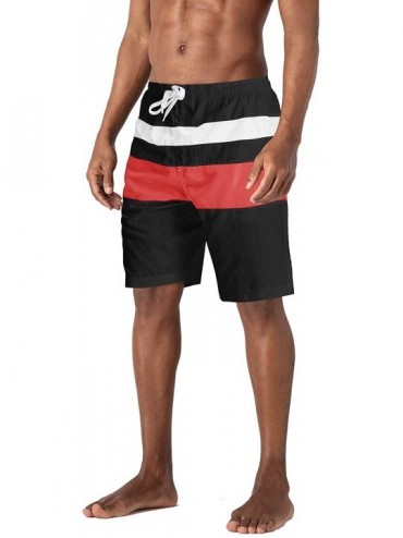 Board Shorts Men's Summer Quick Dry Beach Surfing Board Shorts Swim Trunks Striped Shorts - Black Wr - C718TCDRW7N $14.40