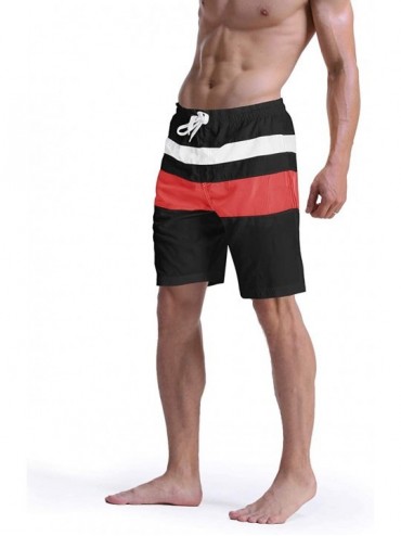 Board Shorts Men's Summer Quick Dry Beach Surfing Board Shorts Swim Trunks Striped Shorts - Black Wr - C718TCDRW7N $14.40