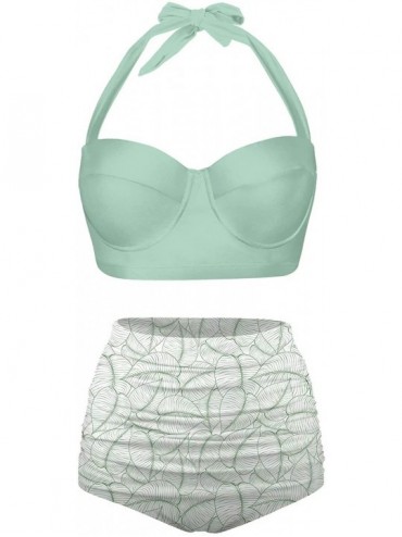 Sets Classic Summer HalterTropical Monstera Leaf Seamless Pattern Bikini Set - Green-4 - CE196N4HKX9 $64.33