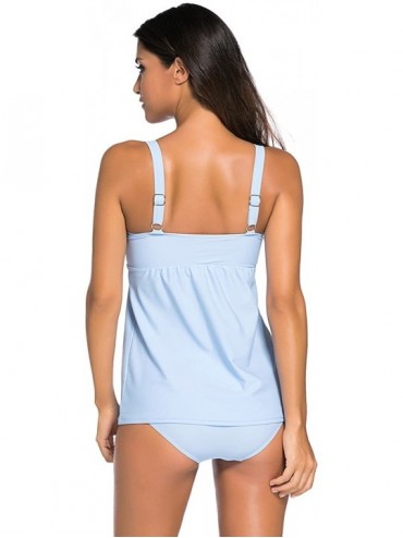 Bottoms Women's Solid Ruched Tankini Top Swimsuit with Triangle Briefs - Blue - CB12JMUOUOH $23.12