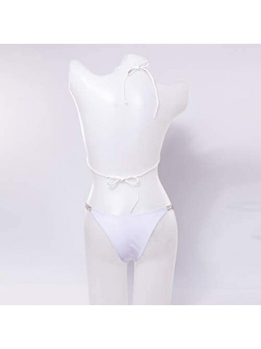Sets Sexy Handmade Sequins 2PCS Bikini Set Tankini Sexy Bra Swimsuit Lace Top Praty Swimwear - White - CM18DGLOII7 $31.66