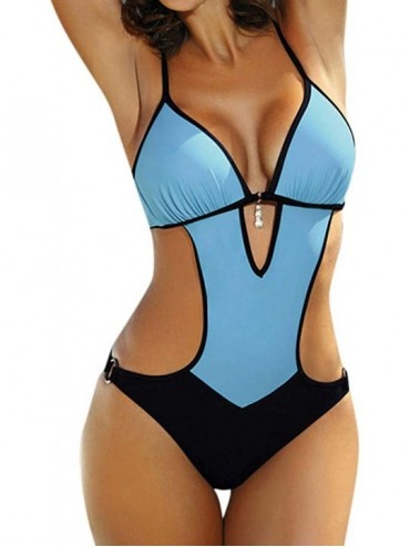One-Pieces Women's One Piece Swimwear Tummy Control Swimsuit Backless V Neck Monokini Swimming Bathing Suits for Women Beachw...