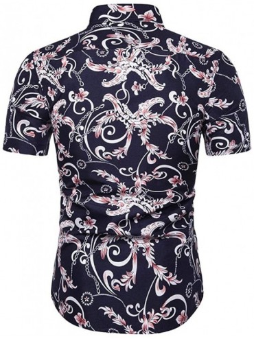 Racing Men's Fashion Print Casual Slim Fit Button Down Short Sleeve Shirt Top - Pink - CP194TNOM5O $17.40