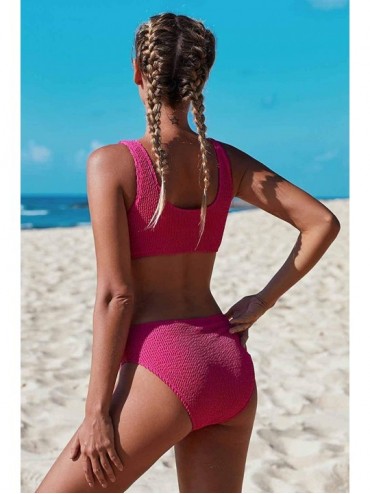 Sets Womens Bikini Swimsuits Solid Color Block Two Piece Thread Bathing Suits Set - Rose - CG1987R3I4I $25.87