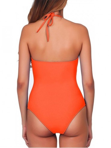 One-Pieces Women One Piece Sexy Bikini Front Criss Cross Halter Strappy Backless Swimsuit Monokini Bathing Suits - Coral Red ...