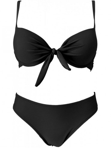 Sets Women's Two Pieces Tie Knotted Swimsuit Flattering Bikini S-XXL - Italian Designed Swimming Costume - F2659-black - C619...