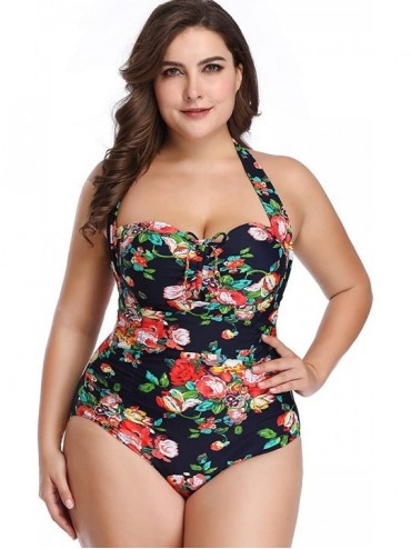 One-Pieces Women's Swimsuits Plus Size Underwire Tummy Control Sexy Backless Swimwear Floral One Piece Bathing Suit Black Flo...
