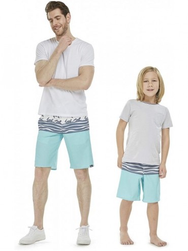 Board Shorts Father Son Matching Hawaiian Beach Board Shorts Swimwear Spandex in Classis Hibiscus Print - Honu Turtles in Tur...
