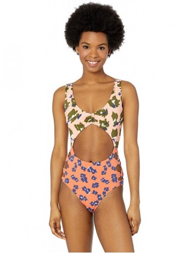 One-Pieces Women's High Leg Lace Side One Piece Swimsuit - Orange//Feline Fine - CF18I5ZQ8K4 $57.53