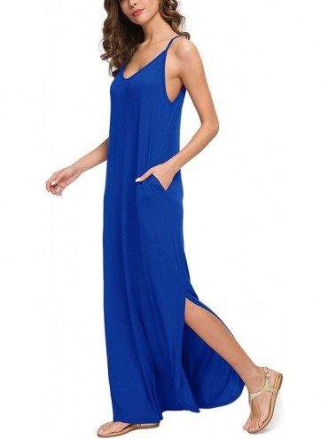 Cover-Ups Womens Summer Dress with Pocket Spaghetti Strap Loose Dress Beach Cover Up Casual Long Cami Maxi Dresses Royal Blue...