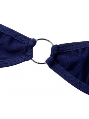 Sets Women's 2 Pieces Bikini Set Bandeau Bra Top and Tie Sides Micro Thongs Swimsuit - Navy Blue - CQ18SC5U86R $14.66