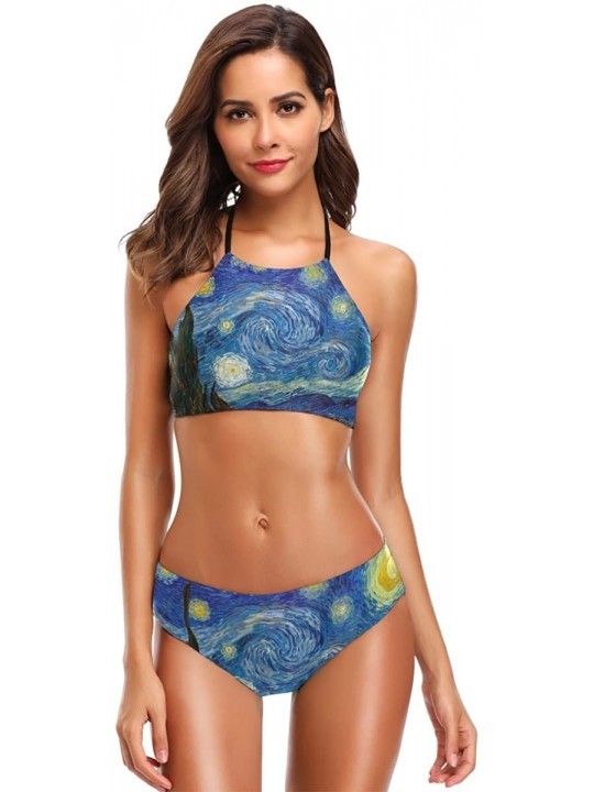 Sets Van Gogh's Starry Night Bikini Swimwear Swimsuit Beach Suit Bathing Suits for Teens Girls Women - CR18EL5IQWT $27.31